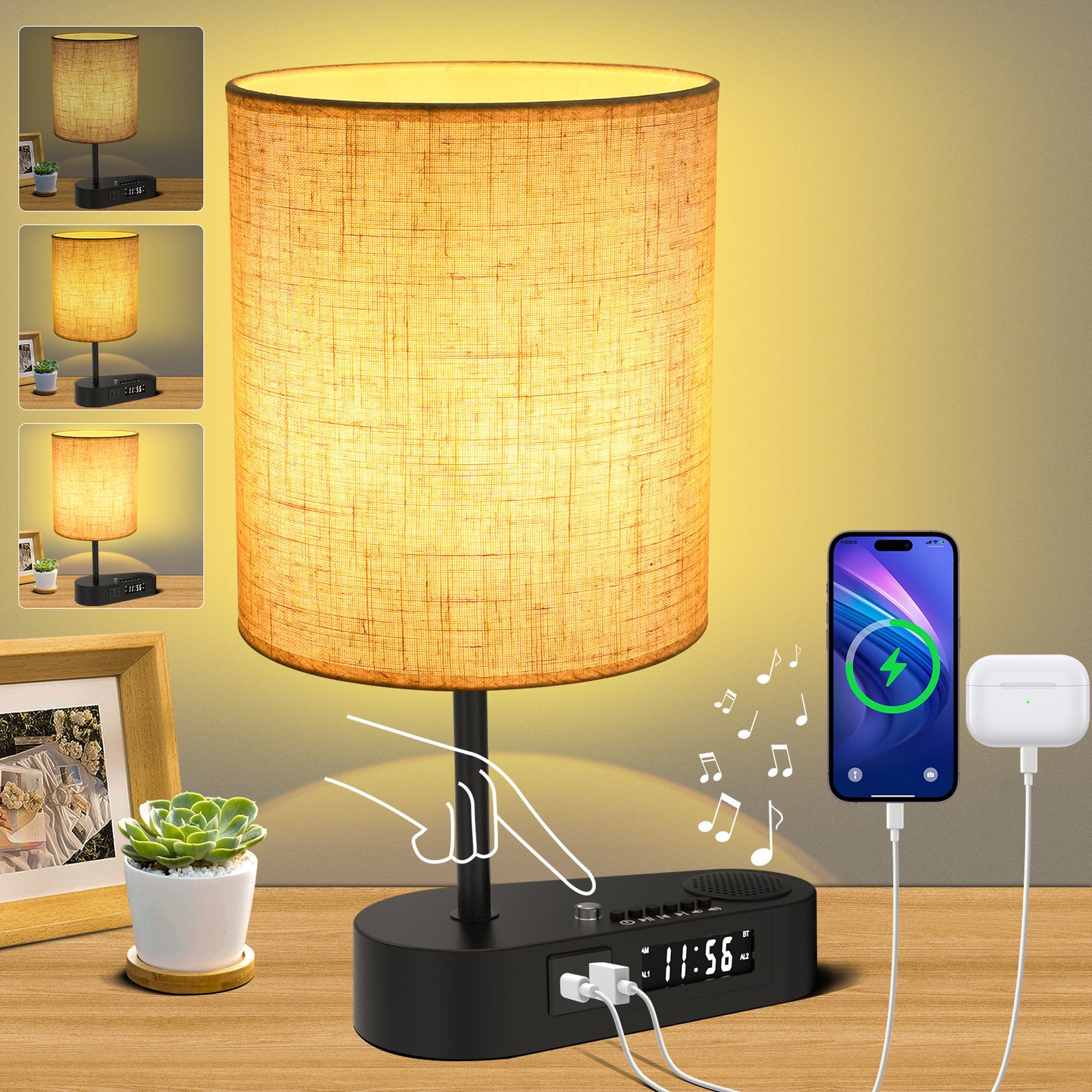 Multifunctional Bluetooth-compatible Playing Alarm Clock Fabric Table Lamp